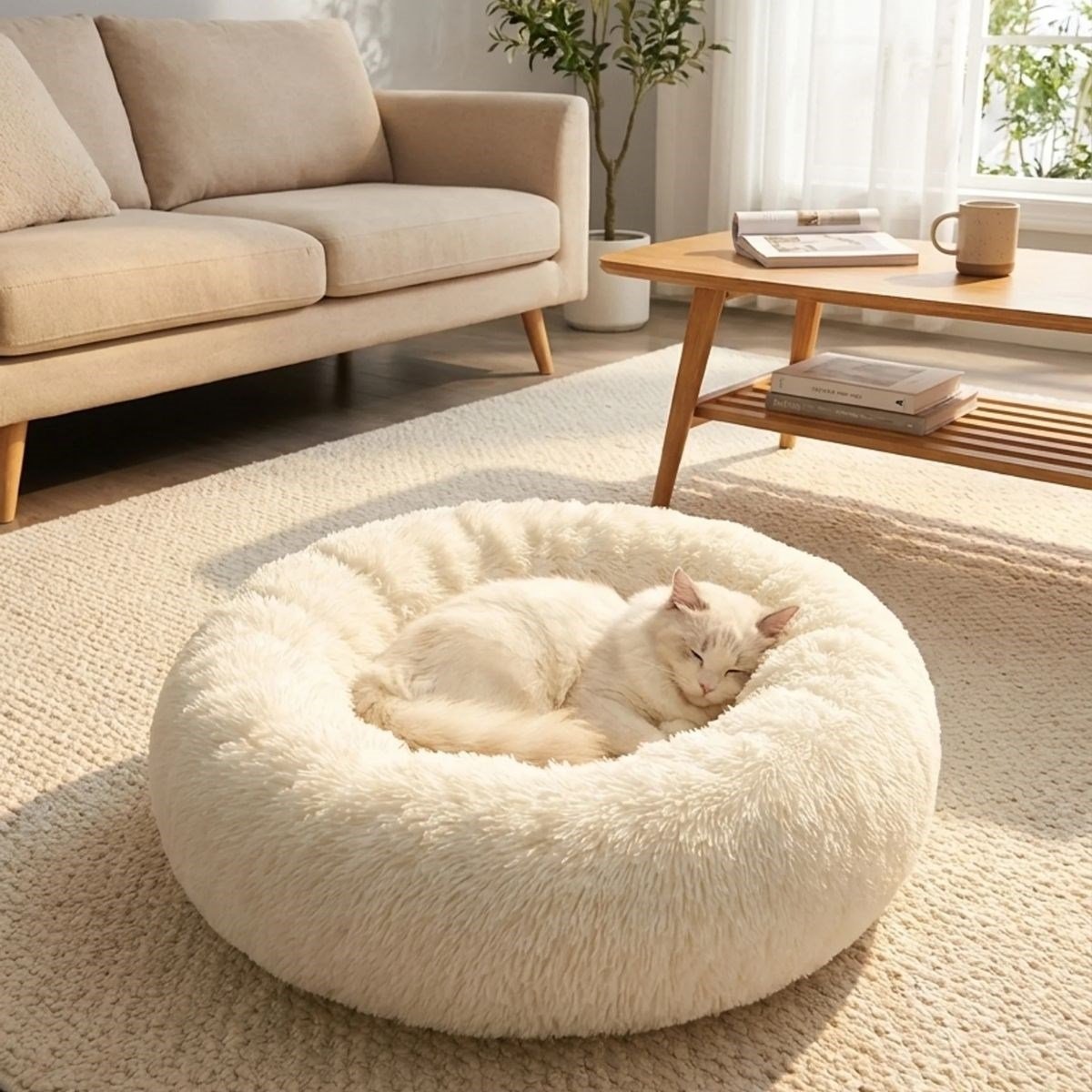 Yuvarlak Ultra Yumuşak Welsoft Peluş Kedi ve Köpek Yatağı - Görsel 2