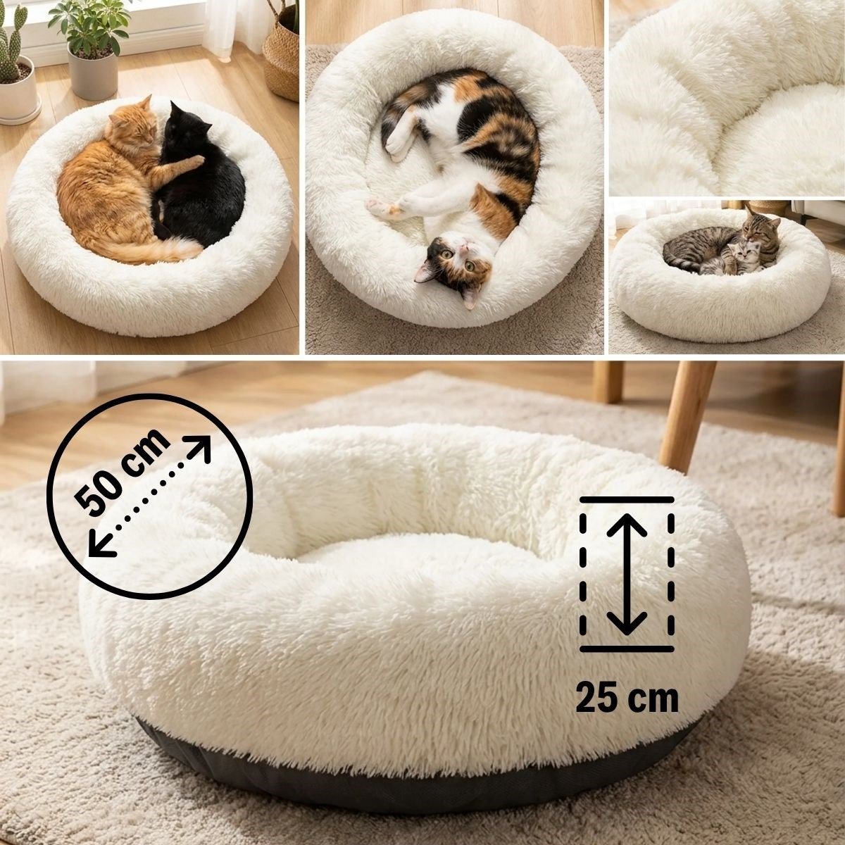 Yuvarlak Ultra Yumuşak Welsoft Peluş Kedi ve Köpek Yatağı - Görsel 4
