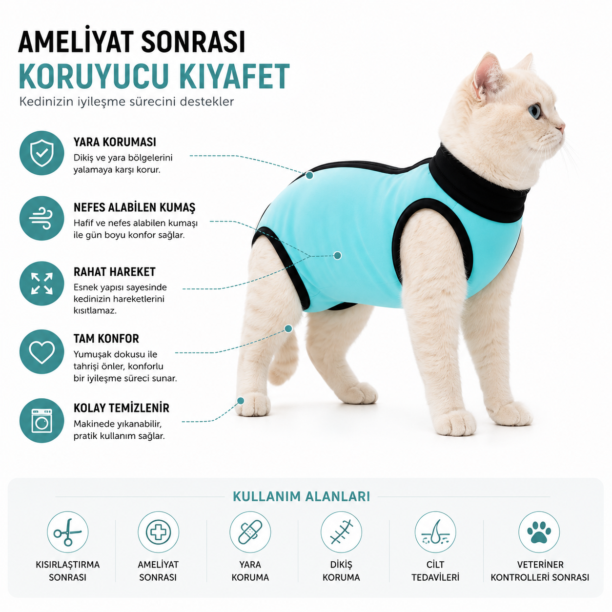 Kedi Ameliyat Kıyafeti Veteriner Onaylı - Görsel 2